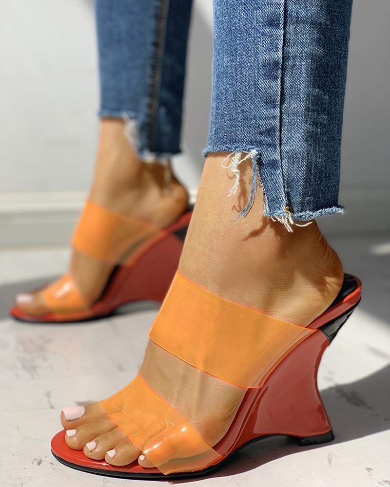

Transparent Open Toe Wedge Sandals, Orange