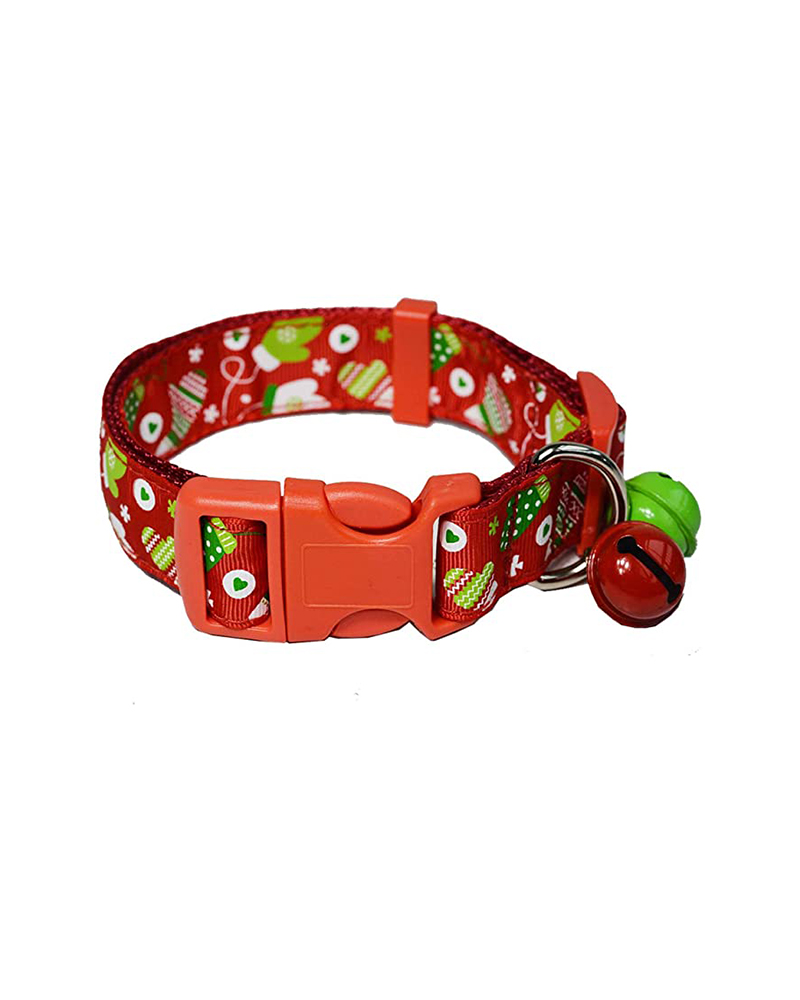 

Christmas Pattern Bell Decor Pet Collar, Red