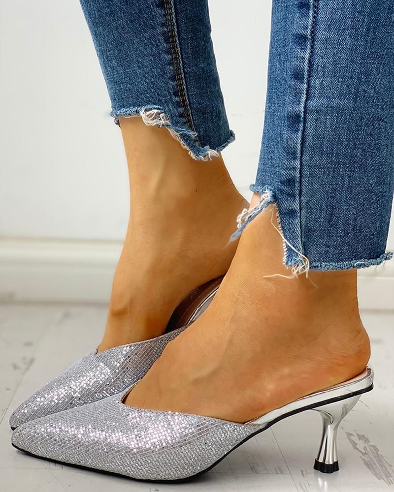 

Glitter Sequins Pointed Toe Thin Heels