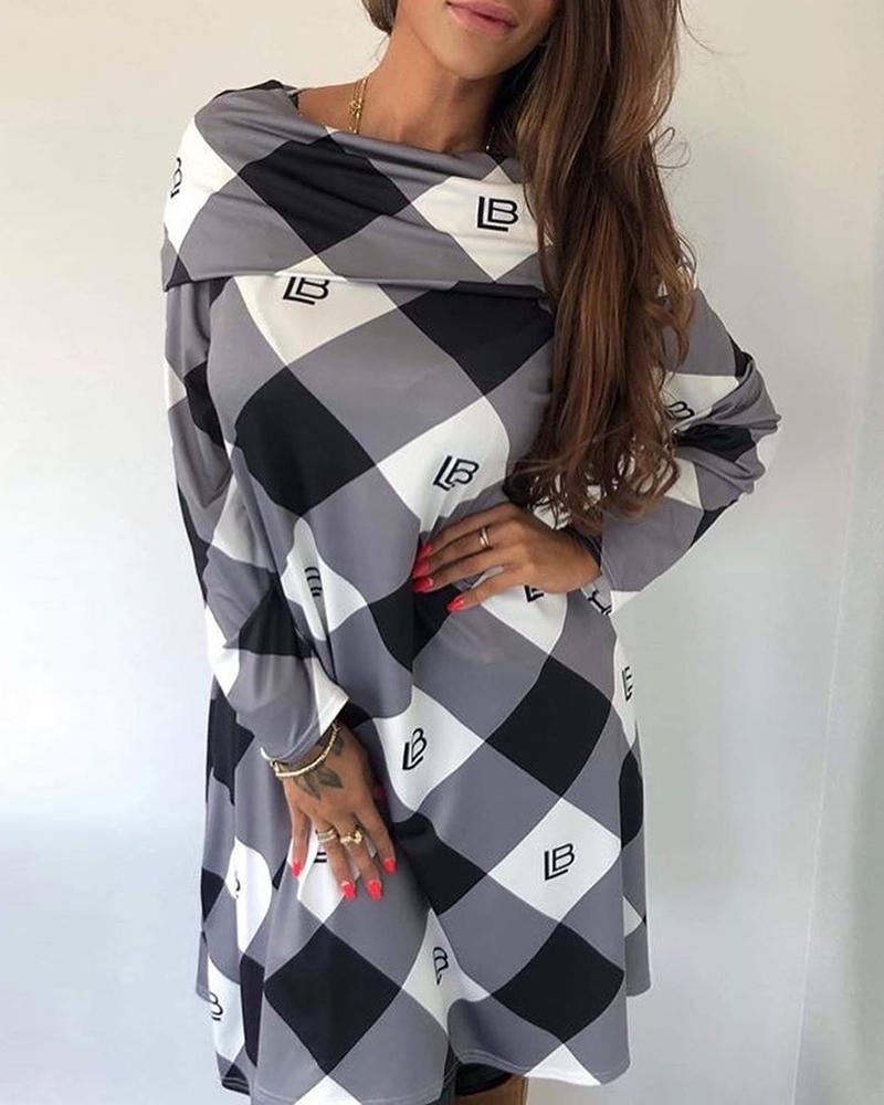 

Colorblock Letter Print Casual Blouse, Gray