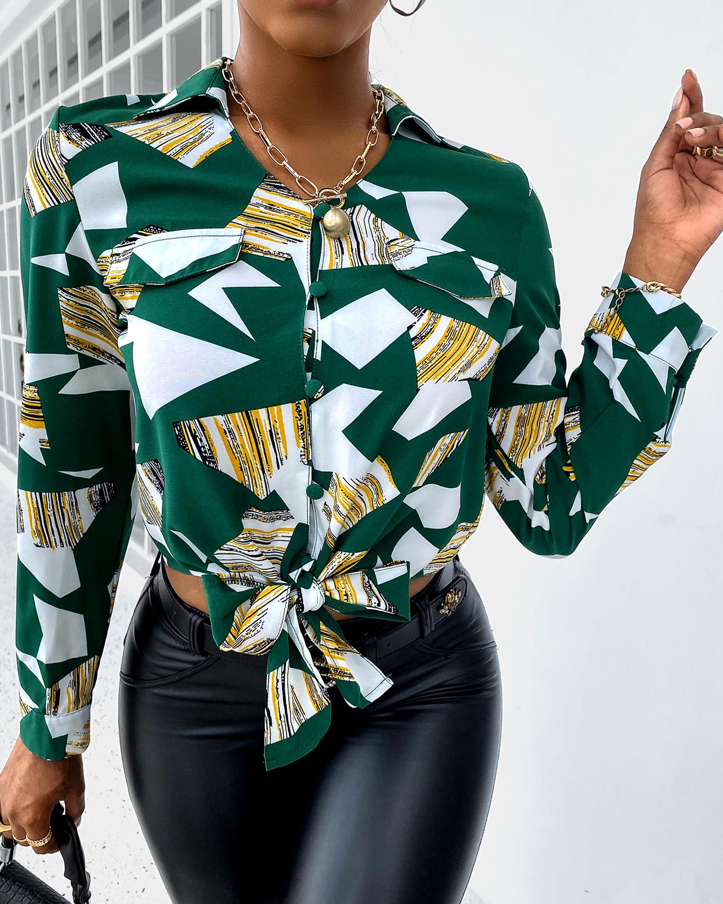 

Colorblock Buttoned Long Sleeve Shirt, Green