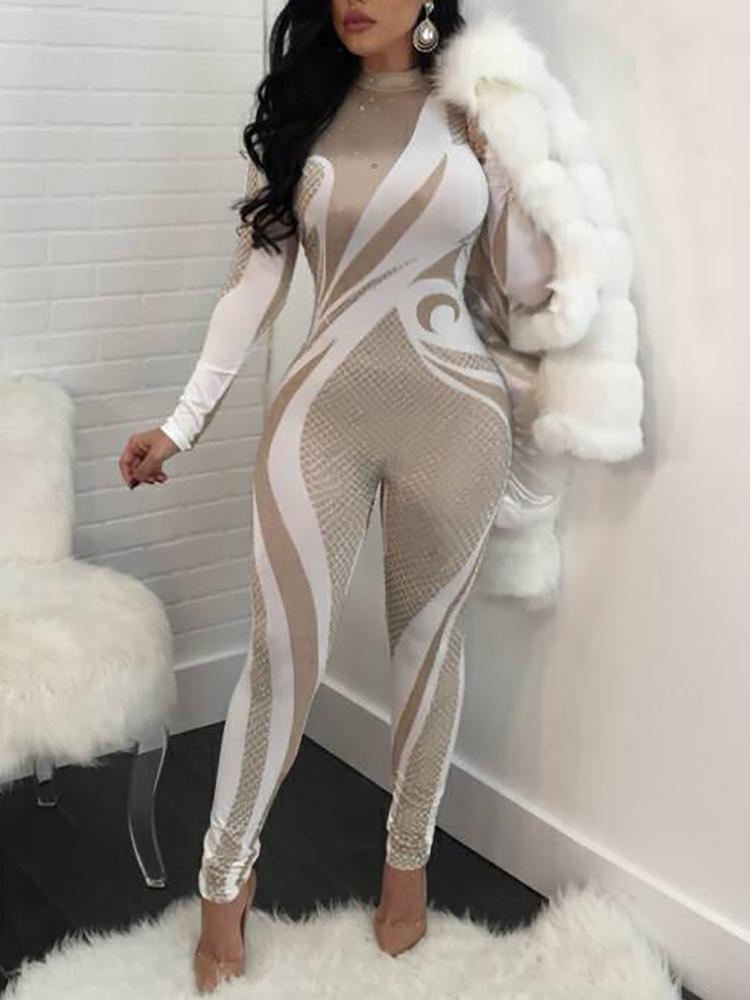 

Fashion Mock Neck Printed Slinky Jumpsuit