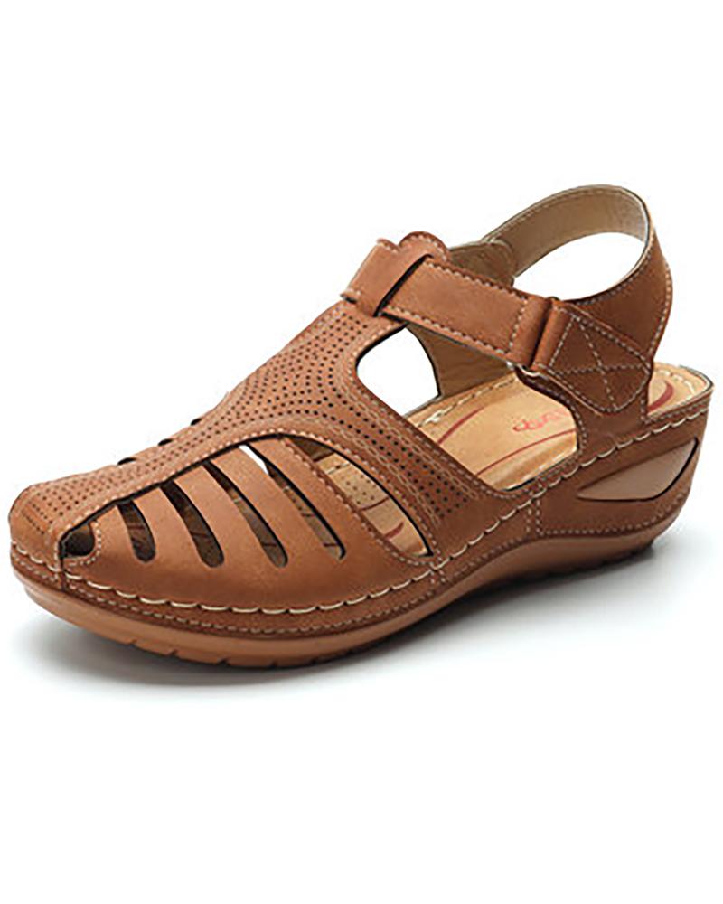 

Solid Hollow Out Slingback Sandals, Brown
