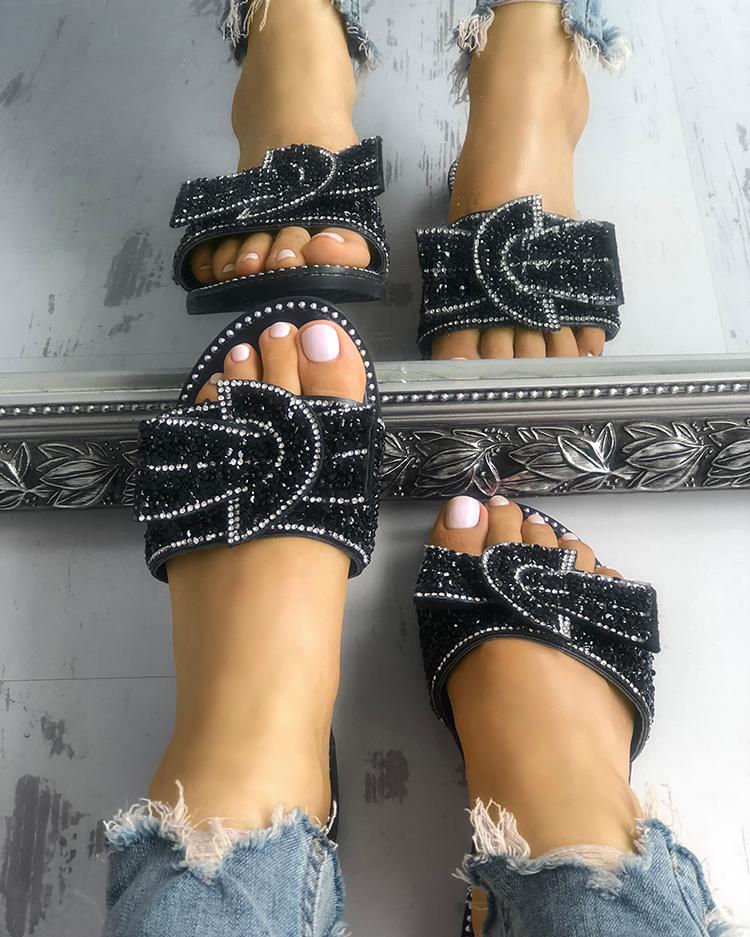 

Rivet Sequins Embellished Peep Toe Flat Sandals