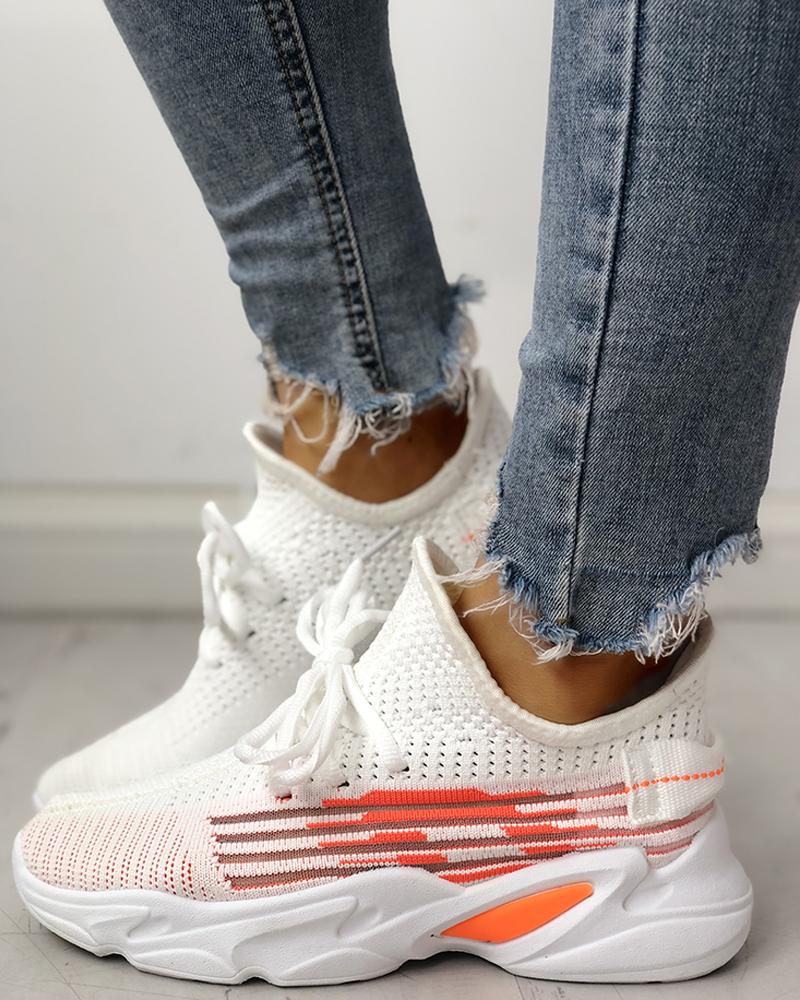 

Knitted Breathable Lace-Up Yeezy Sneakers, White
