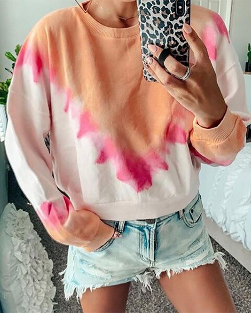 

Tie Dye Print Long Sleeve Casual Sweatshirt, Orange