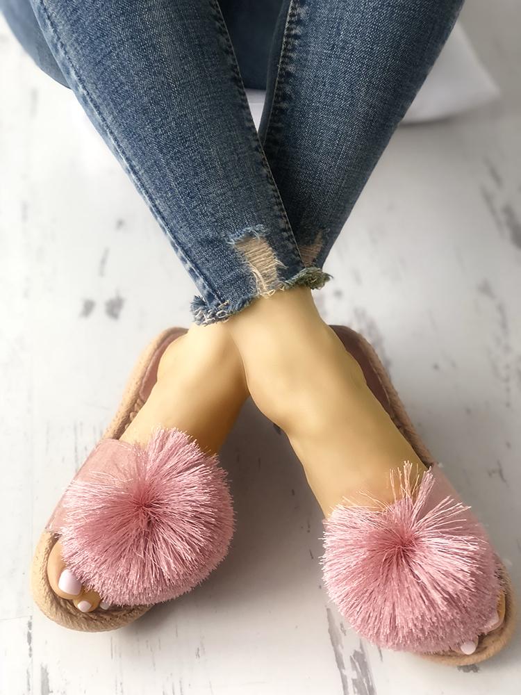 

Fluffy Ball Embellished Flat Sandals