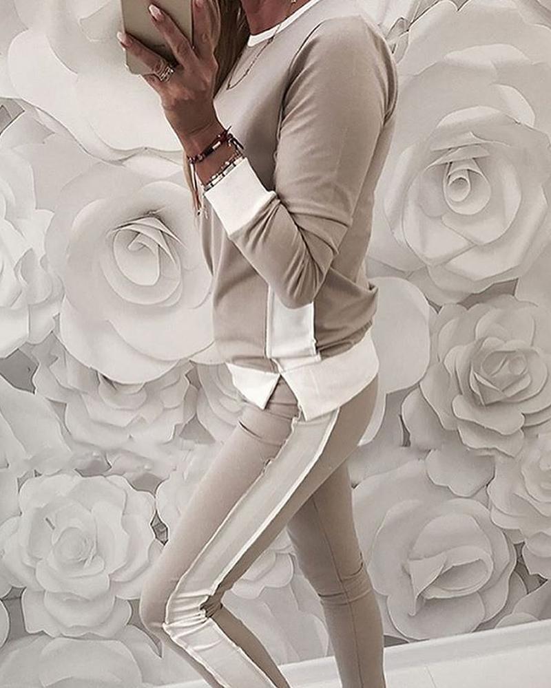 

Colorblock Round Neck Top & Slinky Pant Sets