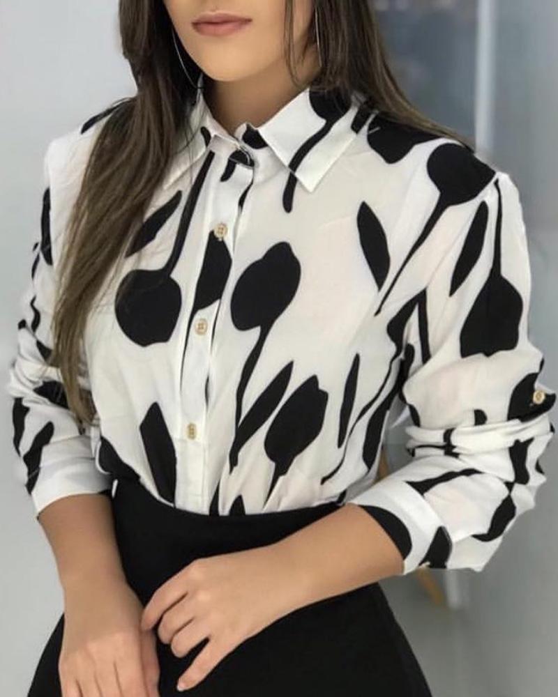 

Colorblock Print Long Sleeve Casual Shirt