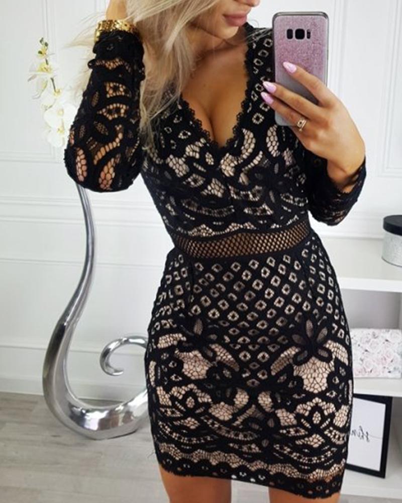 

Lace Detail Bodycon Mini Dress, Black