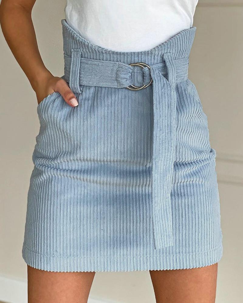 

Pocket Design Solid Skirt, Blue