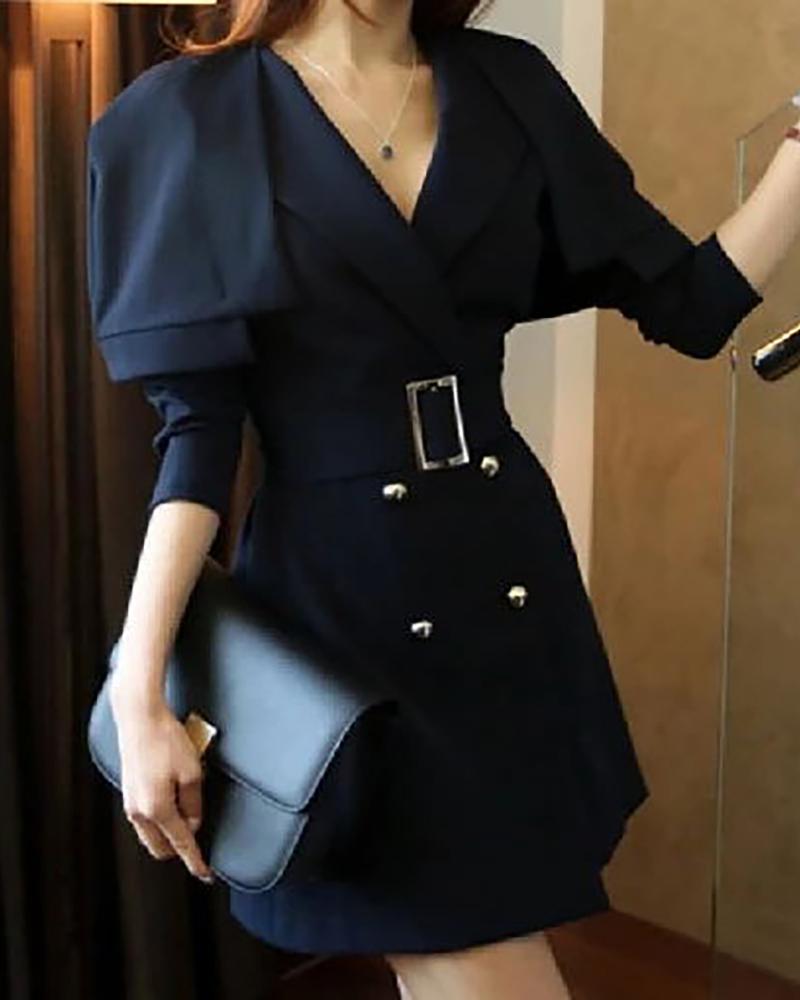 

Solid Double Breasted Blazer Dress, Black
