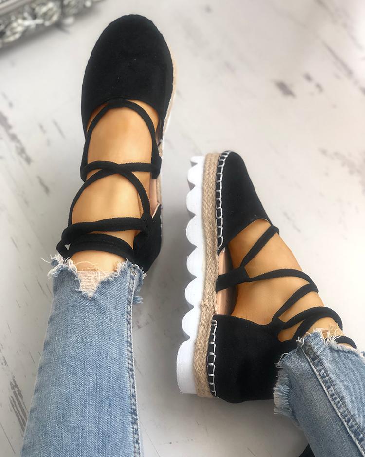 

Casual Strappy Espadrille Flats Shoes, Black