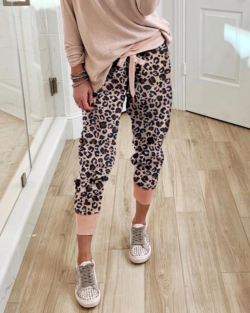 

Leopard Print Drawstring Casual Pants