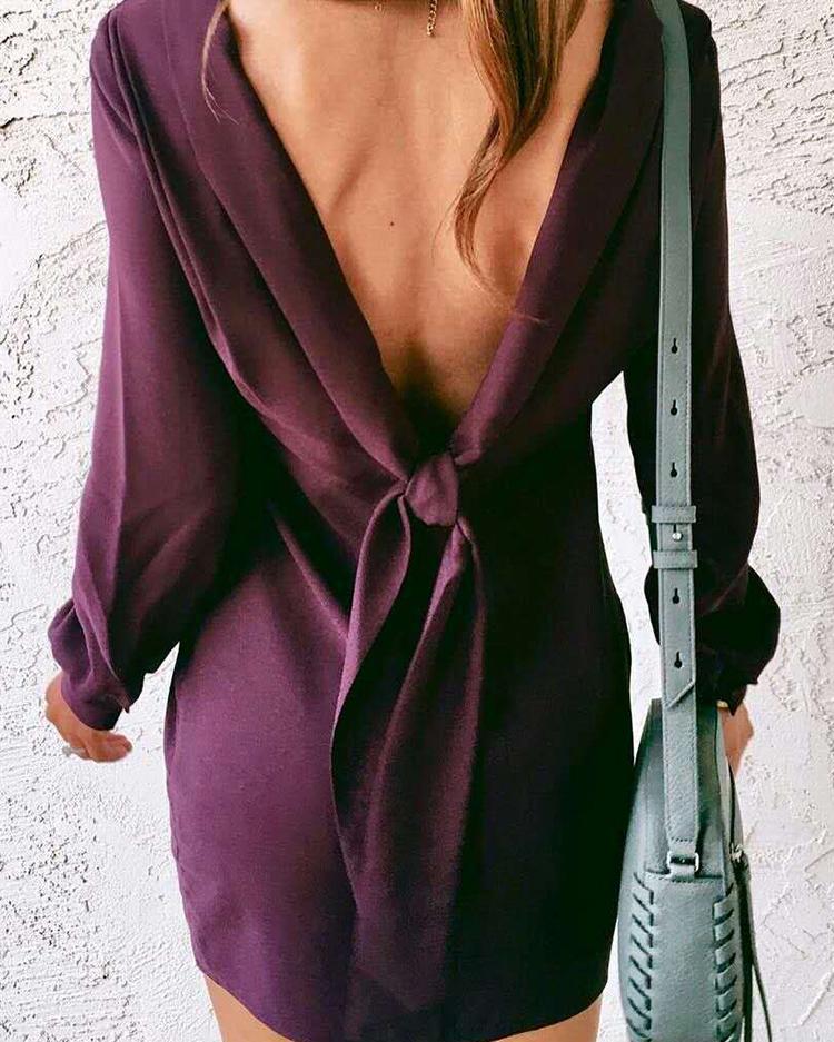 

Solid Open Back Knotted Design Dress, Wine red