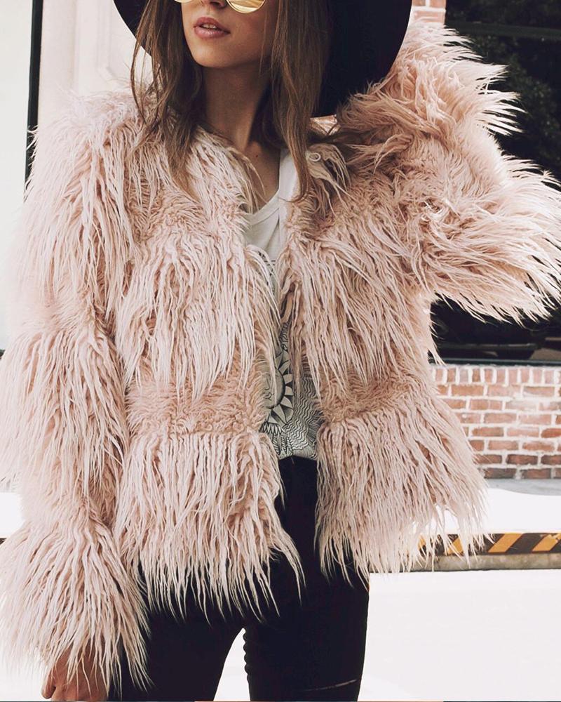 

Faux Fur Long Sleeve Jacket, Pink