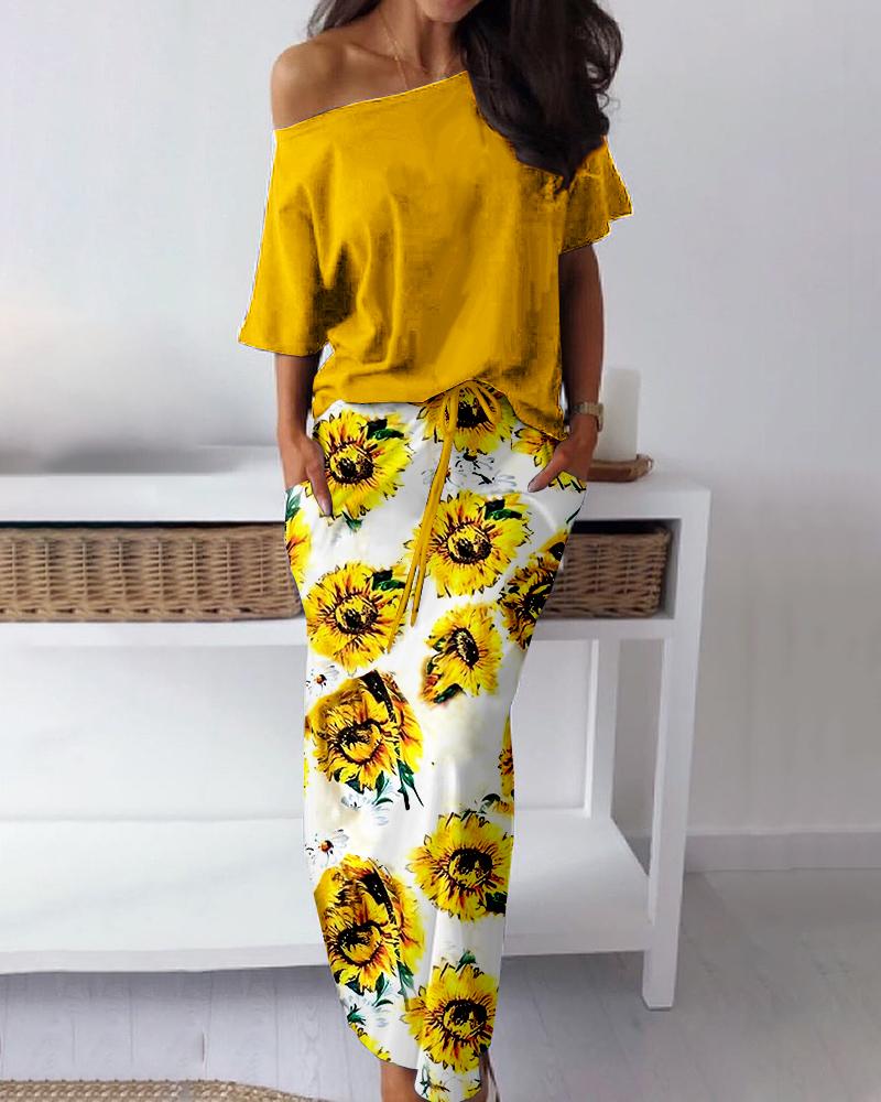 

Sunflower Print T-Shirt & Skirt Set, Yellow