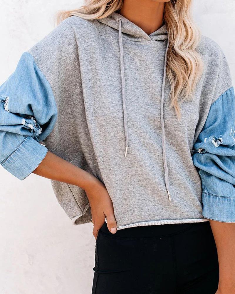 

Colorblock Long Sleeve Casual Hoodie, Gray
