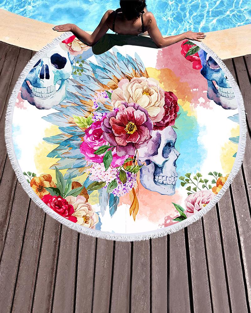 

Skull Print Tassel Pool Beach Towel Blanket(150CM*150CM, Multicolor