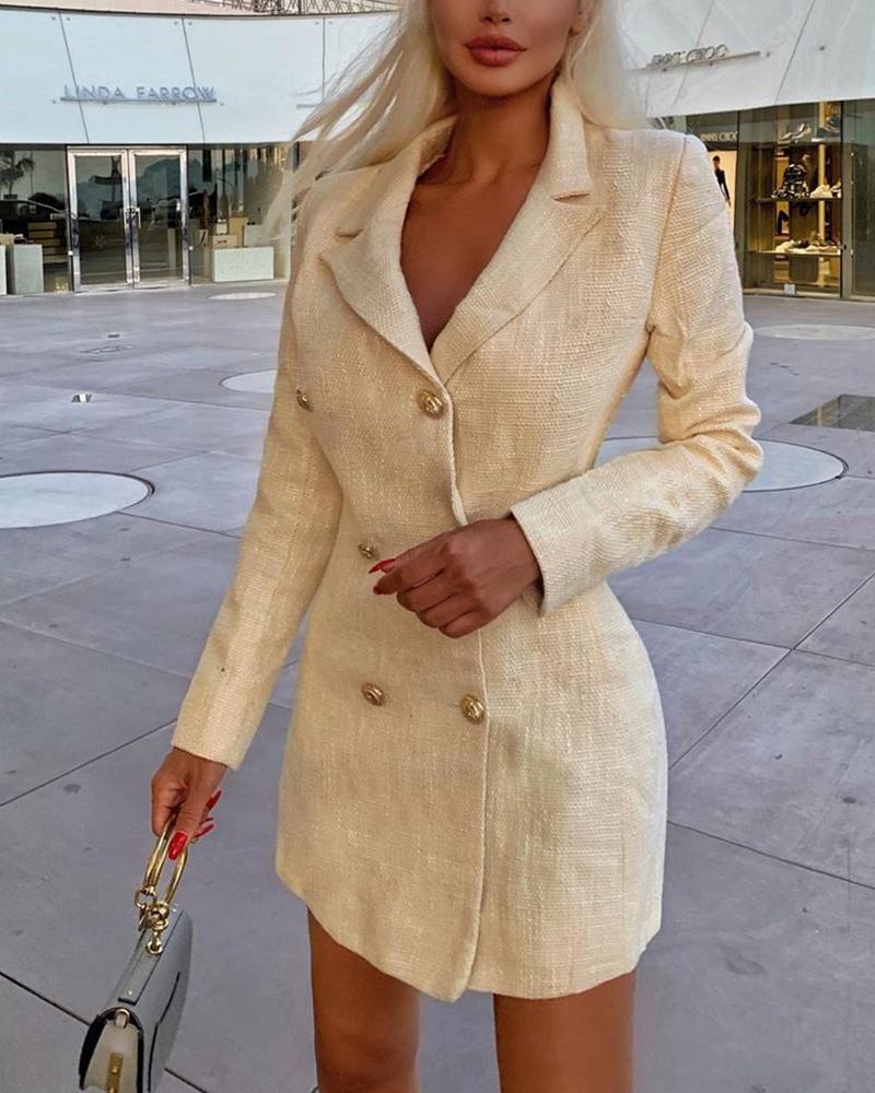 

Solid Button-Up Blazer Dress, Beige