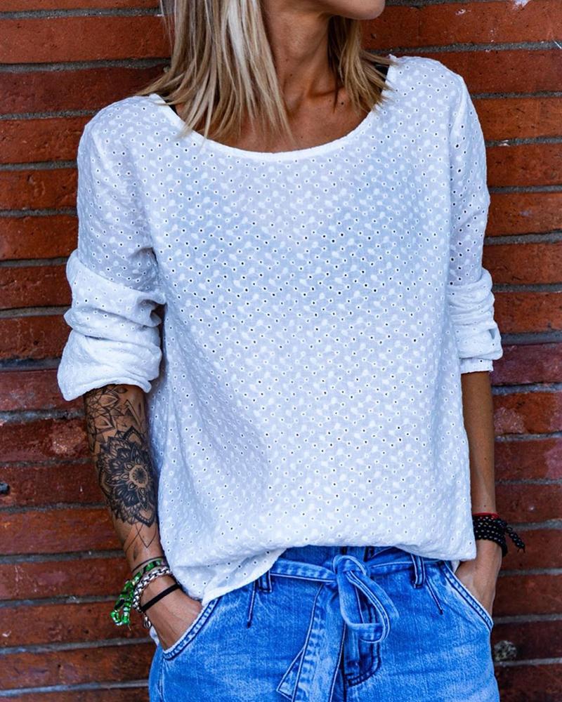 

Casual Eyelet Embroidery Lace Blouse