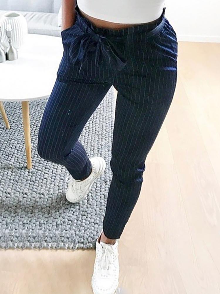 

Fashion Stripes Bowtie Slinky Pencil Pants, Dark blue