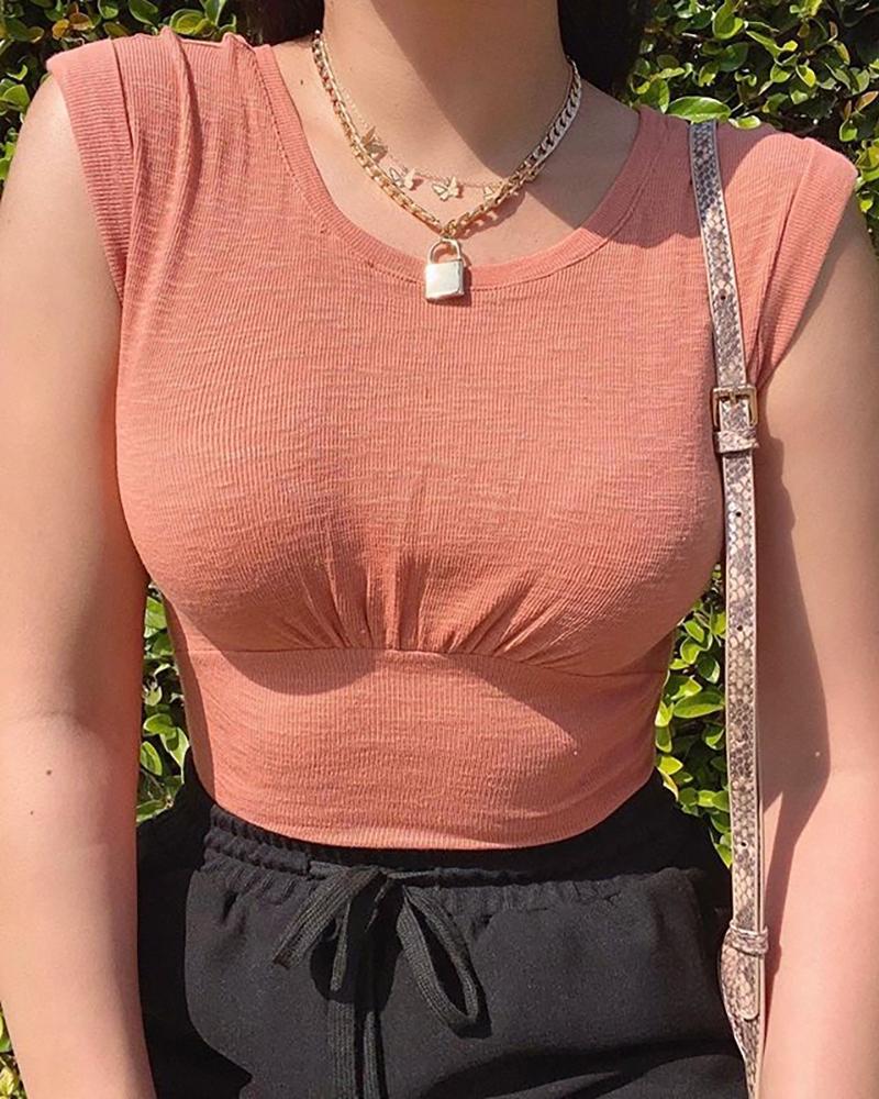 

Solid Round Neck Tank Top, Pink