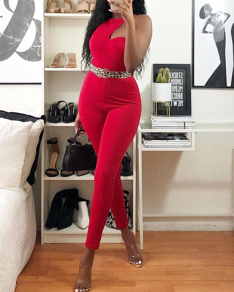 

One Shoulder Cutout Detail Jumpsuit, Red