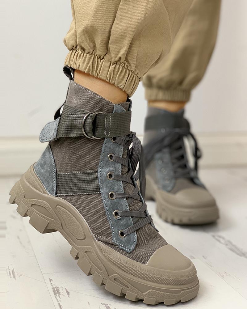 

Colorblock Lace-Up Platform Boots, Green