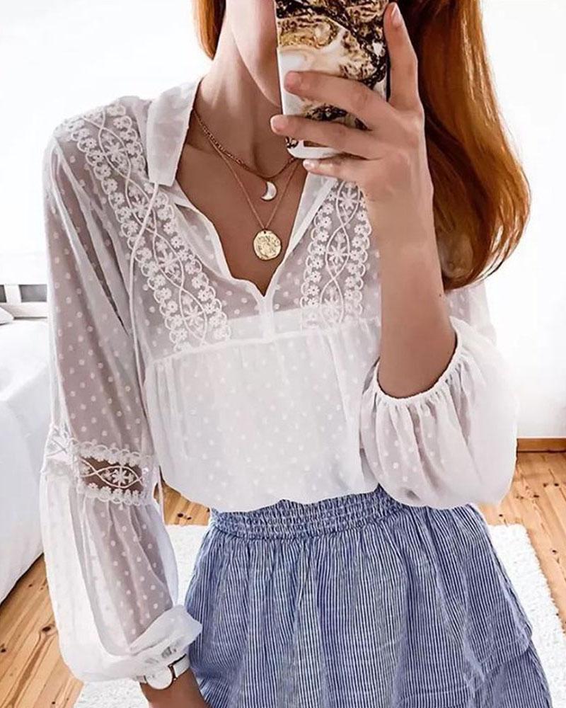 

Fashion V-Neck Long Sleeve Lace Blouse