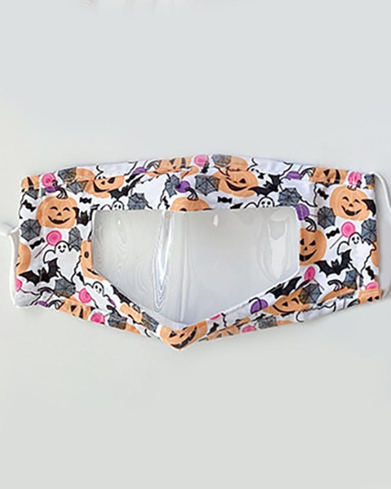 

Halloween Pumpkin Skull Print Visible Face Mask, Style1