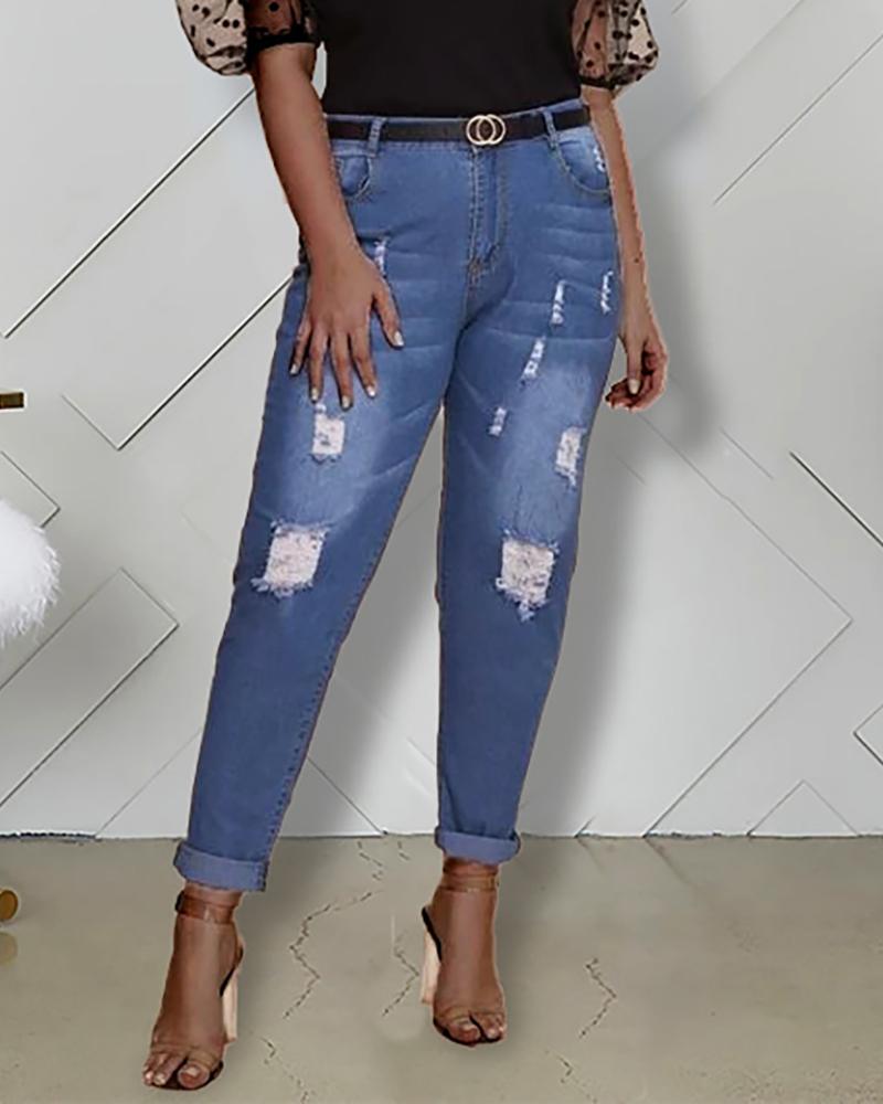 

Ripped Pocket Design Casual Jeans, Blue