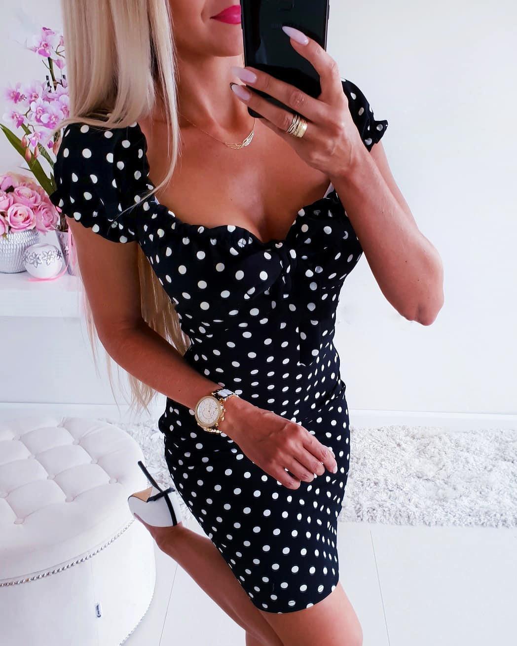 

Polka Dot Bowknot Front Bodycon Dress, Black