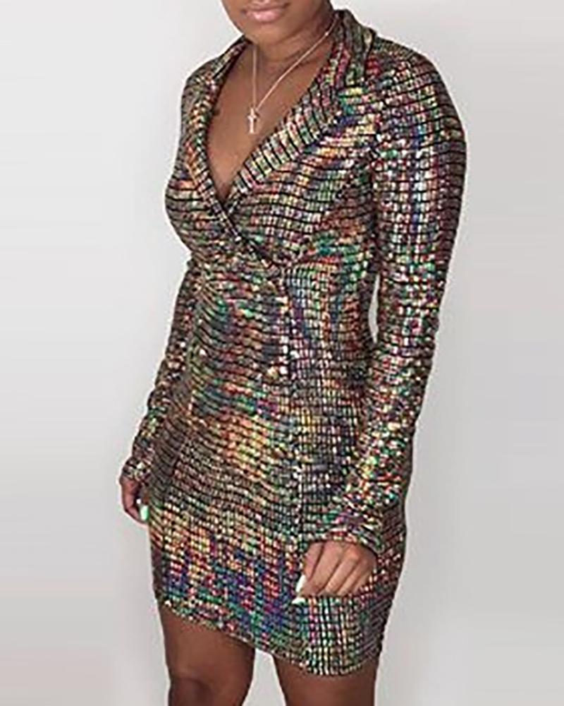 

Glitter Plaid Double-breasted OL Blazer Dress, Brown
