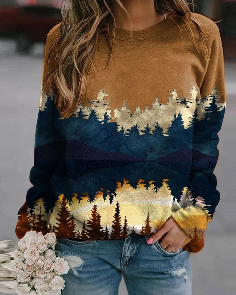 

Long Sleeve Landscape Print Sweatshirt, Style11