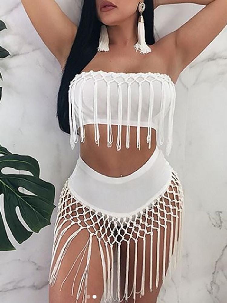 

2PCS Tassels Crop Top & Short Pants Sets