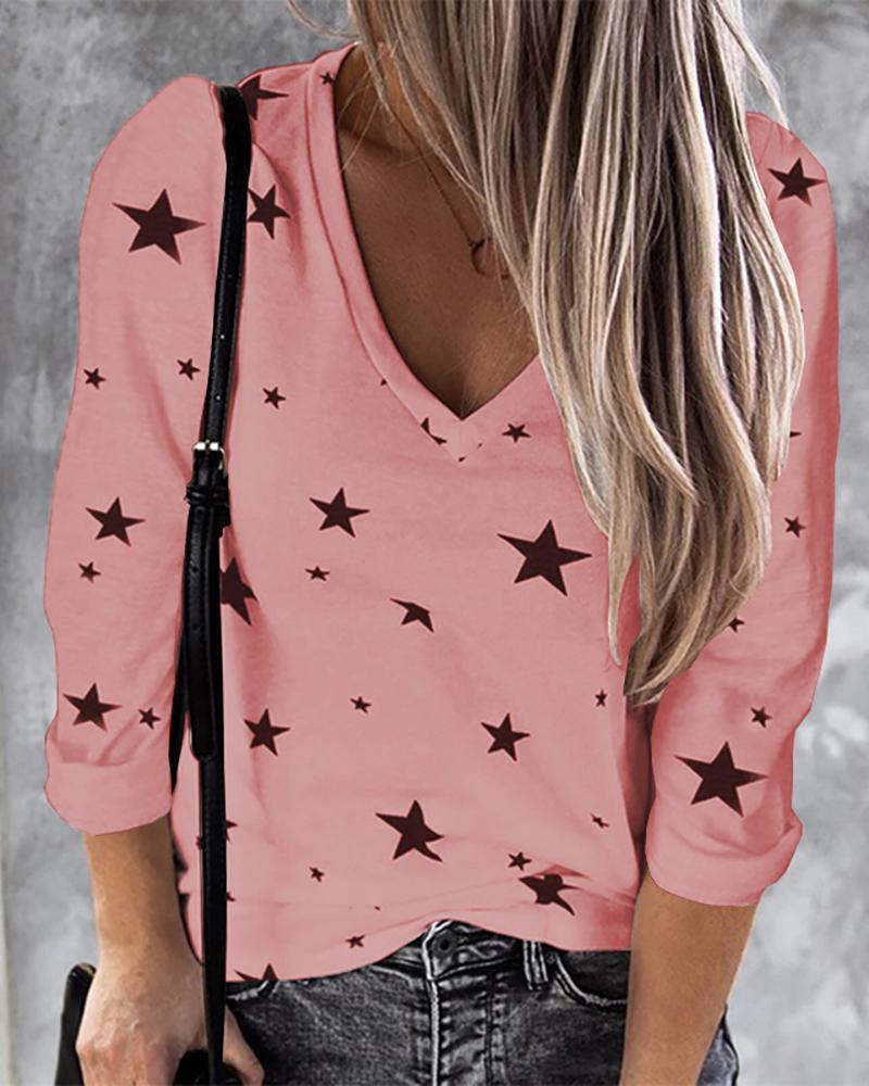 

Star Print Long Sleeve Casual Sweatshirt, Pink