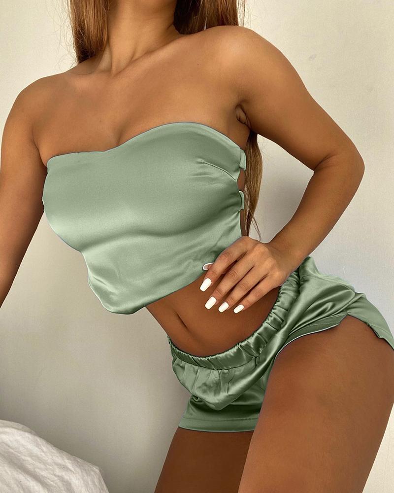 

Bandeau Satin Top & Shorts Set, Green