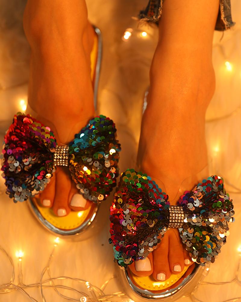 

Sequins Bowknot Design Casual Sandals, Yellow