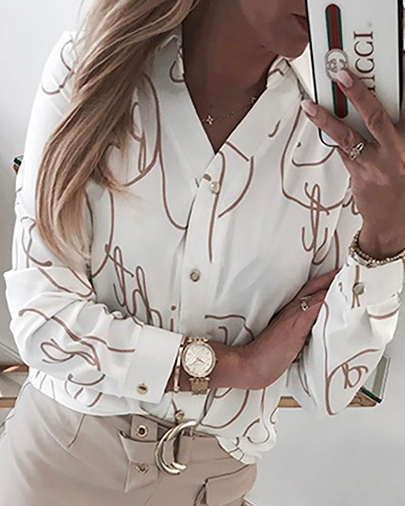 

Letter Print Button Through Casual Shirt, White