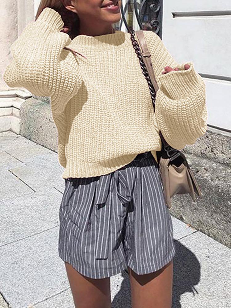 

Solid Round Neck Pullover Sweater