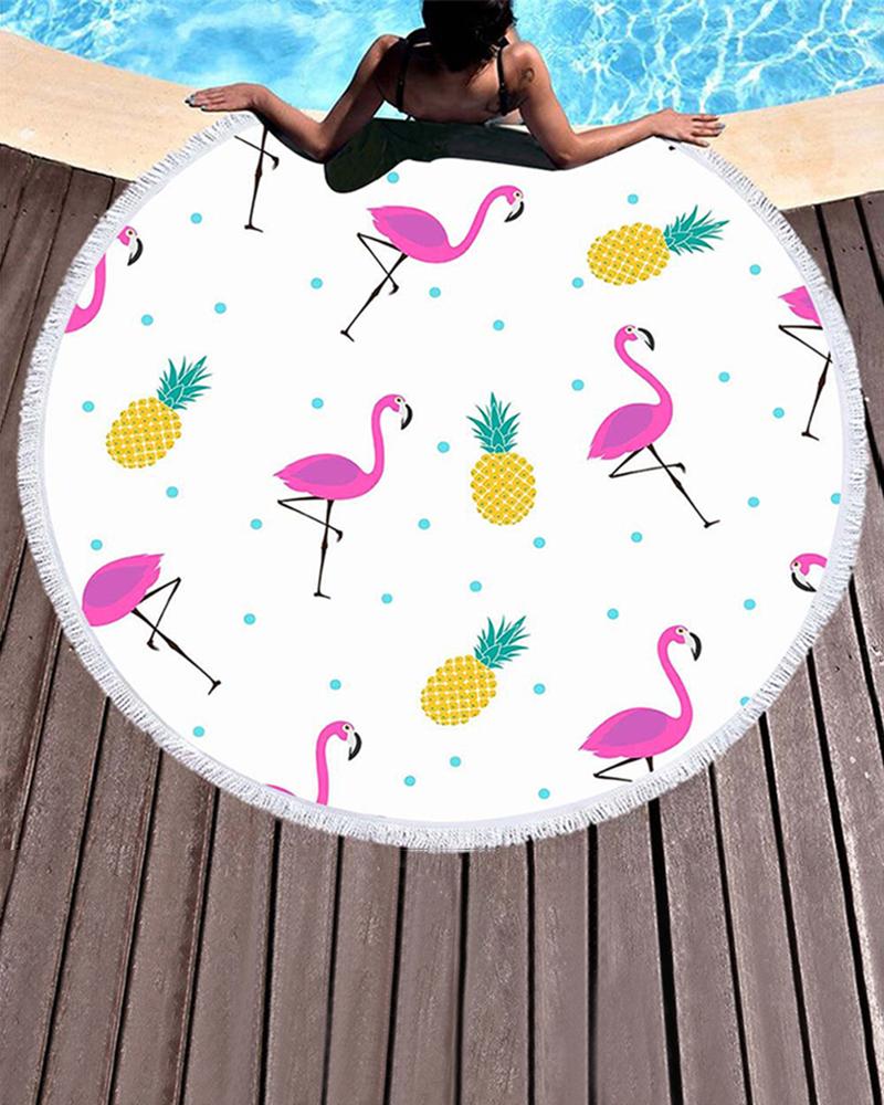 

Flamingo Print Tassel Pool Beach Towel Blanket(150CM*150CM, Purple