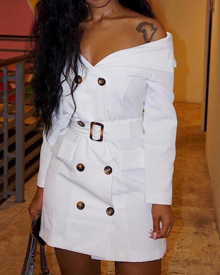 

Double Breasted Belted Blazer Dress, White