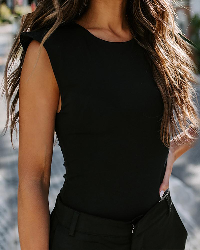 

Solid Round Neck Sleeveless Top, Black