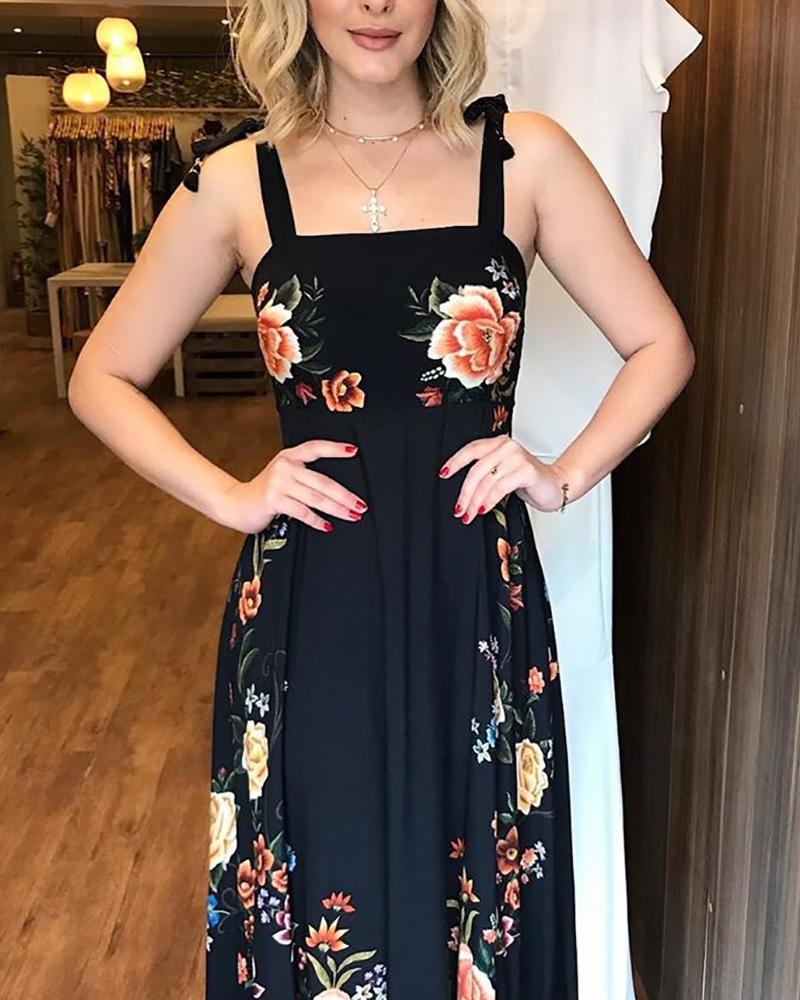 

Tied Thin Strap Floral Print Maxi Dress