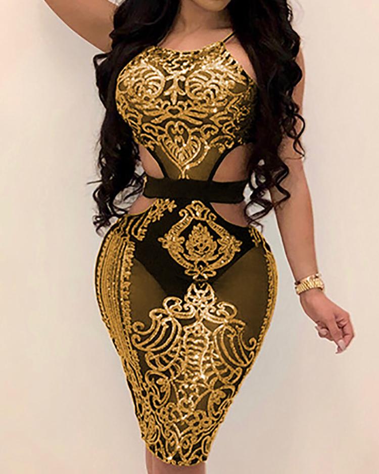 

Cut Out Halter Bodycon Sequin Dress, Yellow