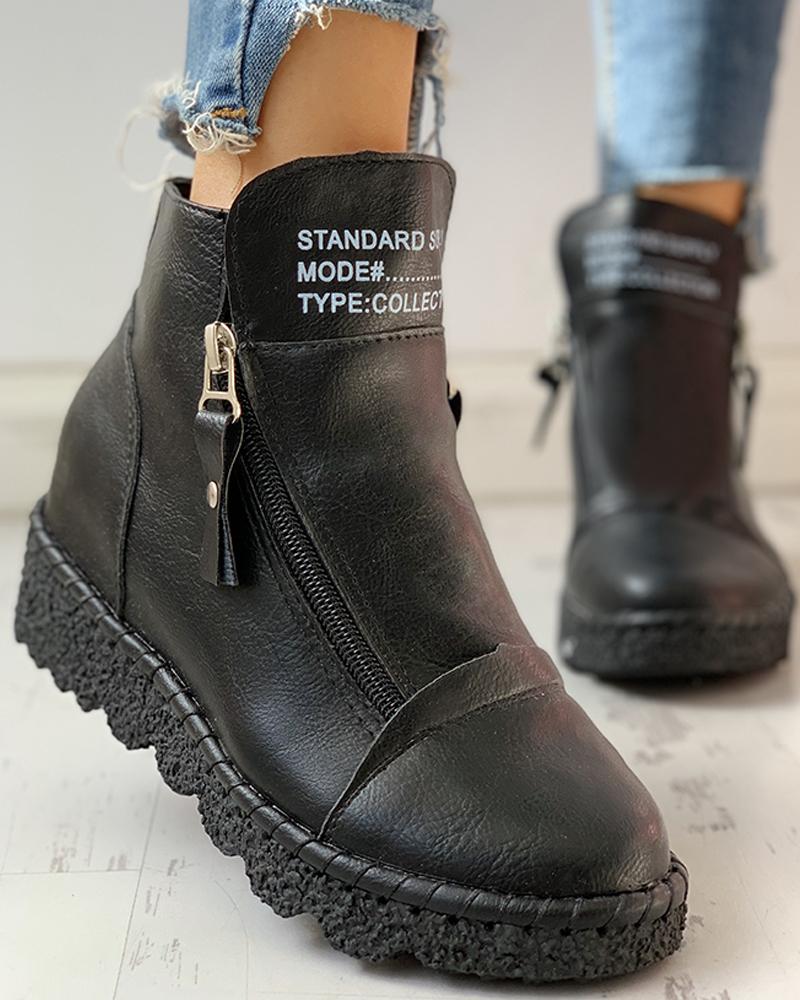 

PU Zipper Side Ankle-Boots, Black