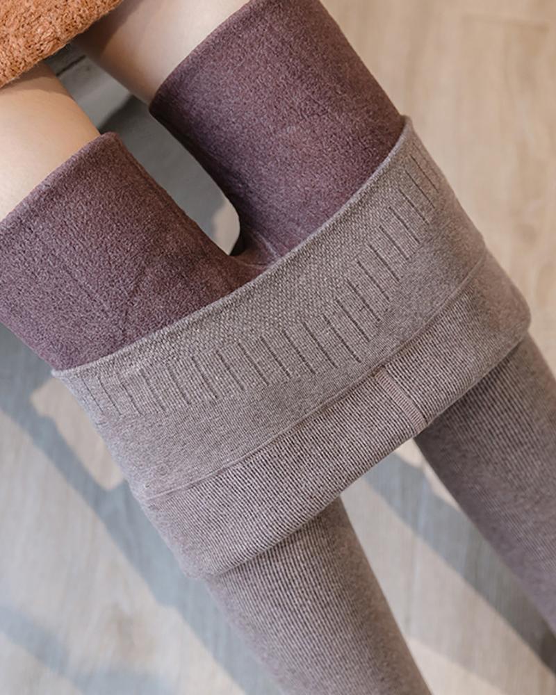 

Plain High Waist Winter Tights, Brown