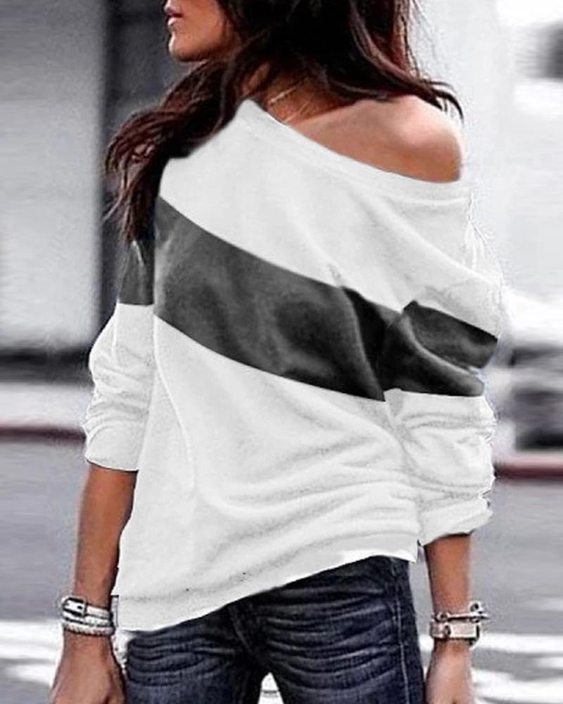 

Color Block Long Sleeve Casual Top, Gray