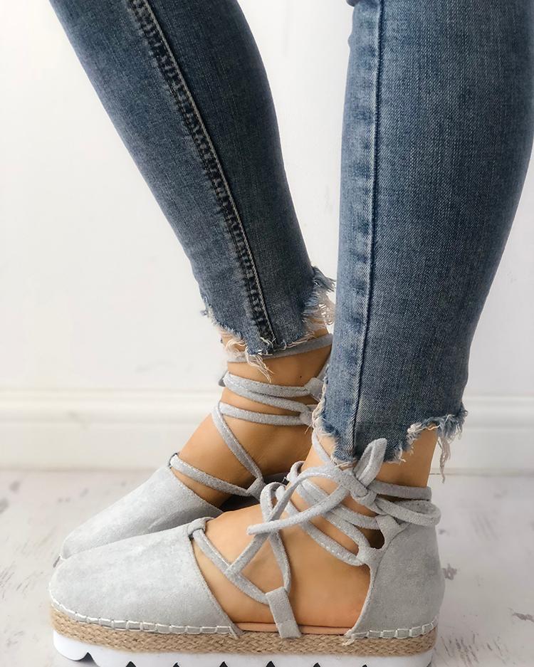 

Casual Strappy Espadrille Flats Shoes, Gray